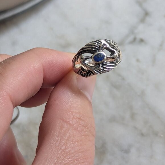 Swans Lapis Lazuli Sterling Silver 925 Intertwined Weave Boho Ring Wedding - Picture 5 of 9